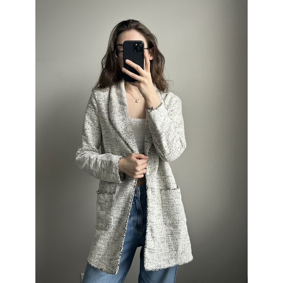 Max Studio White & Black Heathered Tweed Cardigan Size M – Classic Textured Knit - Picture 5 of 9